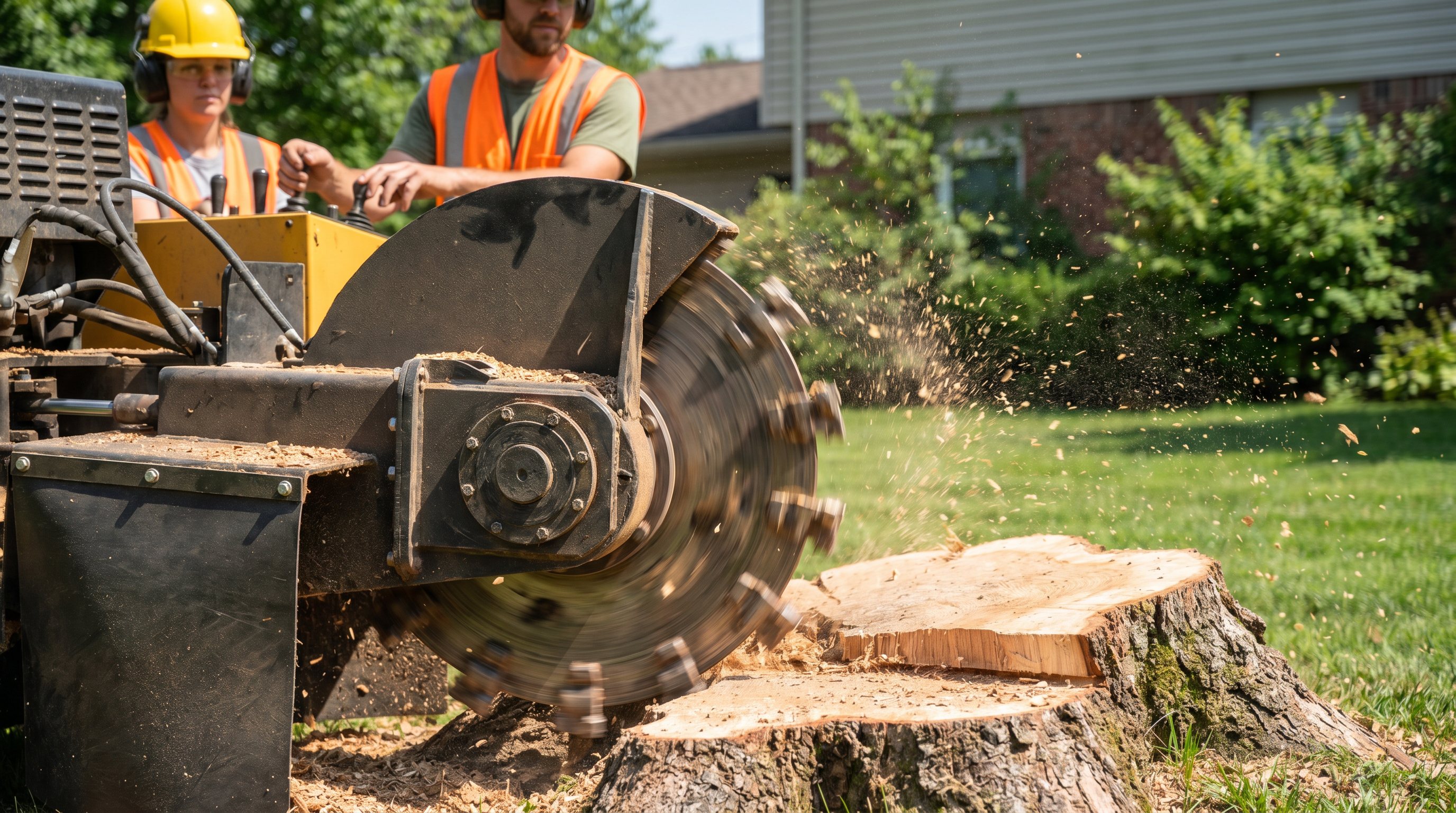 Stump grinding service in Knoxville TN — machine removing a tree stump below grade